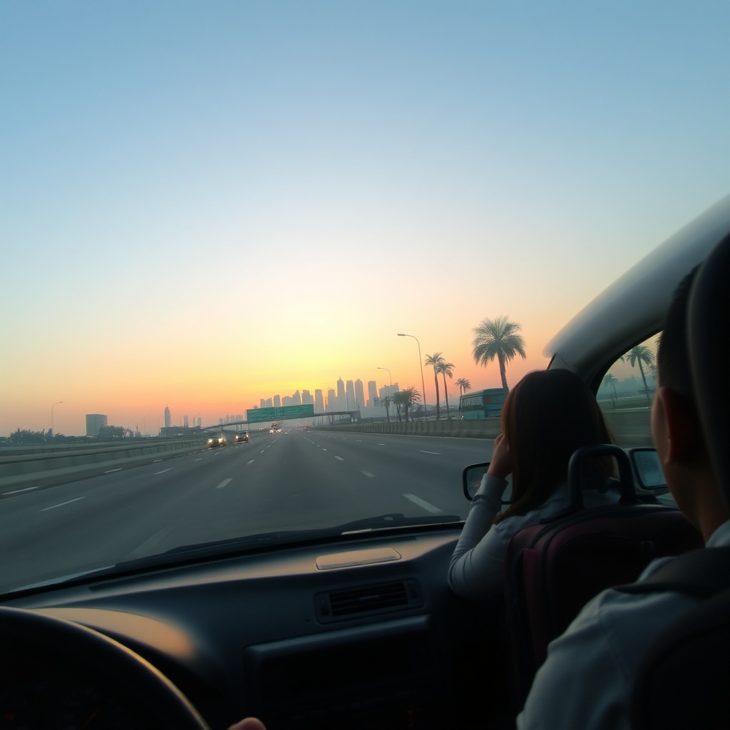 Best time to fly from Cairo Airport includes a smooth early morning drive with light traffic on the airport highway at sunrise