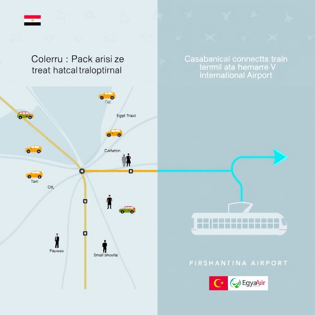 Cairo Airport vs Casablanca Airport ground transportation map comparison
